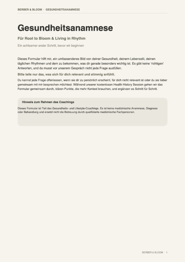 Titelseite des deutschen Formulars zur Gesundheitsanamnese